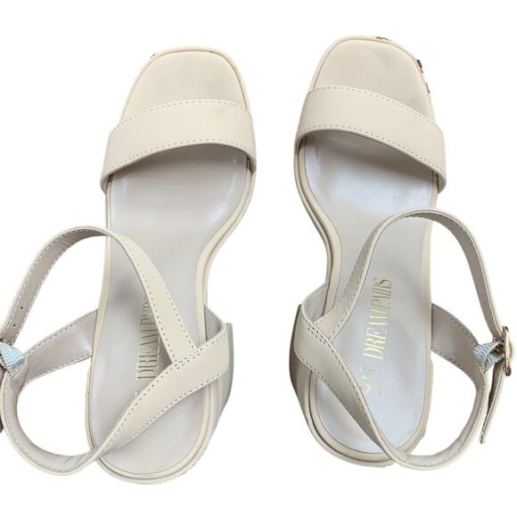 Dream Pairs Women Size 7 Tan Nude Faux Leather 4.5" Chunky Heel Open Toe Shoes - Picture 5 of 6